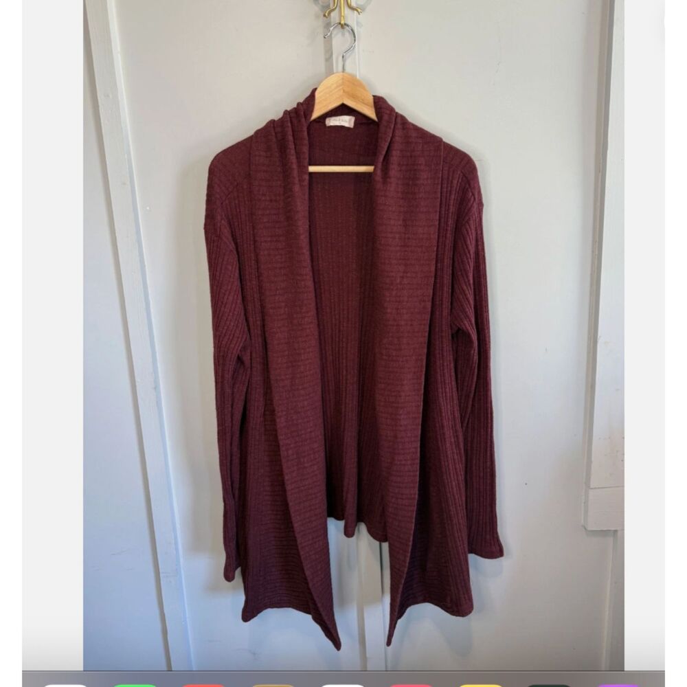 Altar'd State Burgundy Ribbed Open Front Shawl Collar Cardigan Fall Cozy M/L